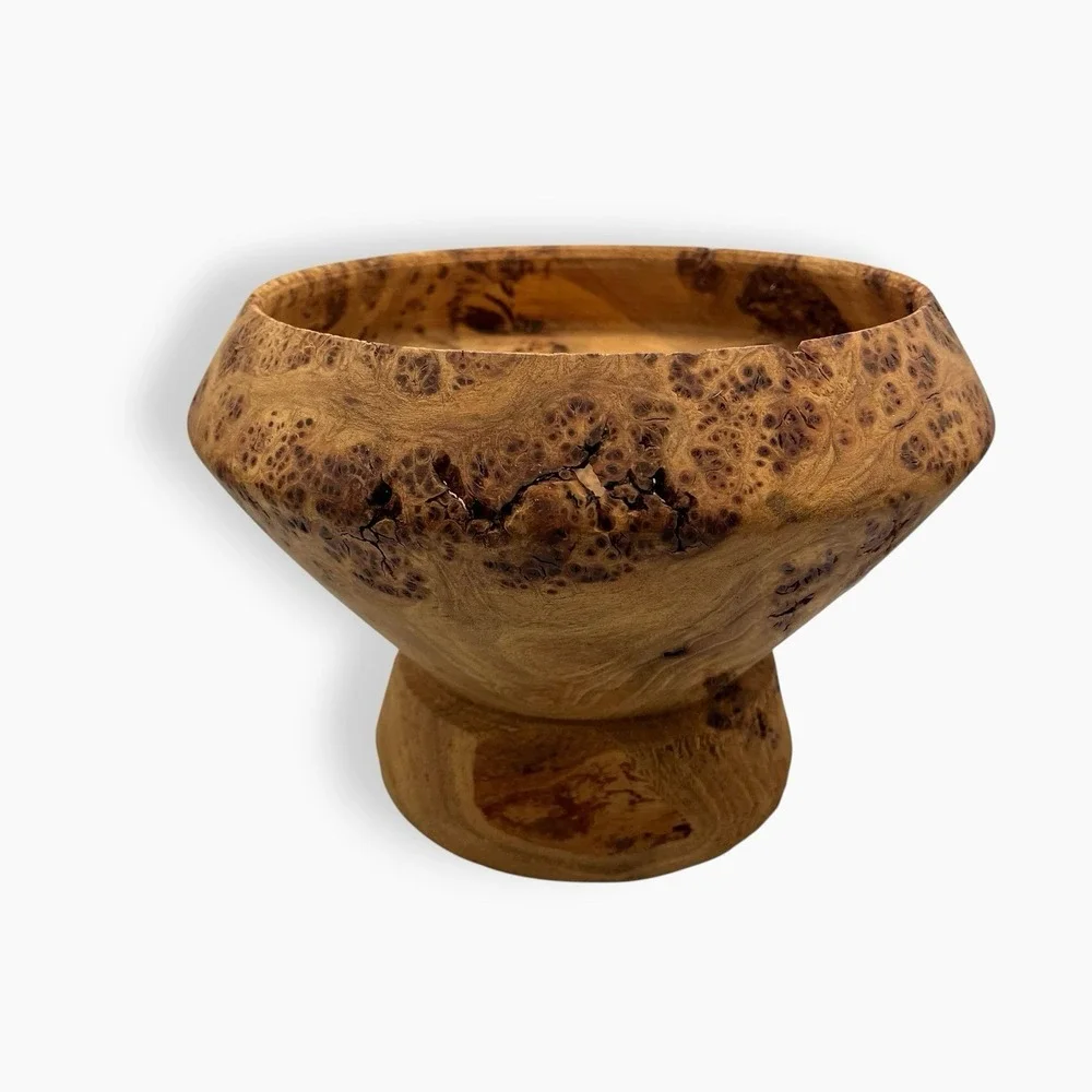 Burl Bowl Native American Wood Carved Pedestal Raised